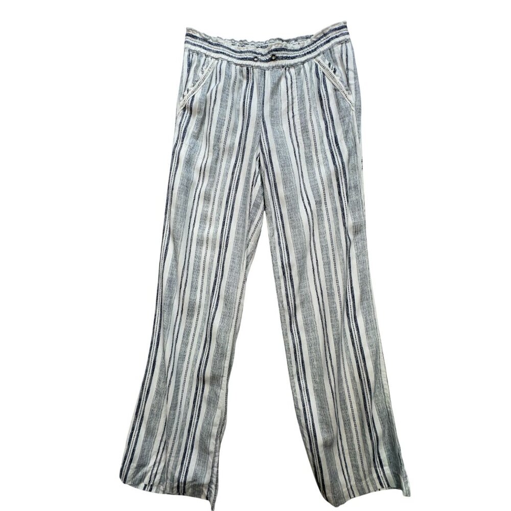 Jolt Womens Striped Linen-Blend Wide-Leg Pants Size 3/26W Blue White Casual